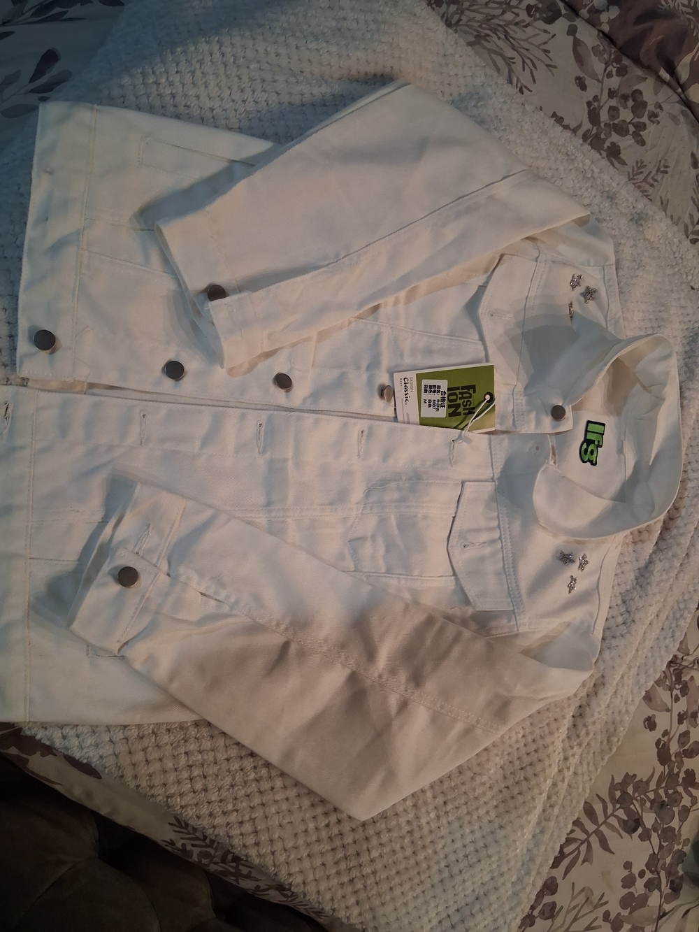 Ash White Denim Jacket with Silver Buttons